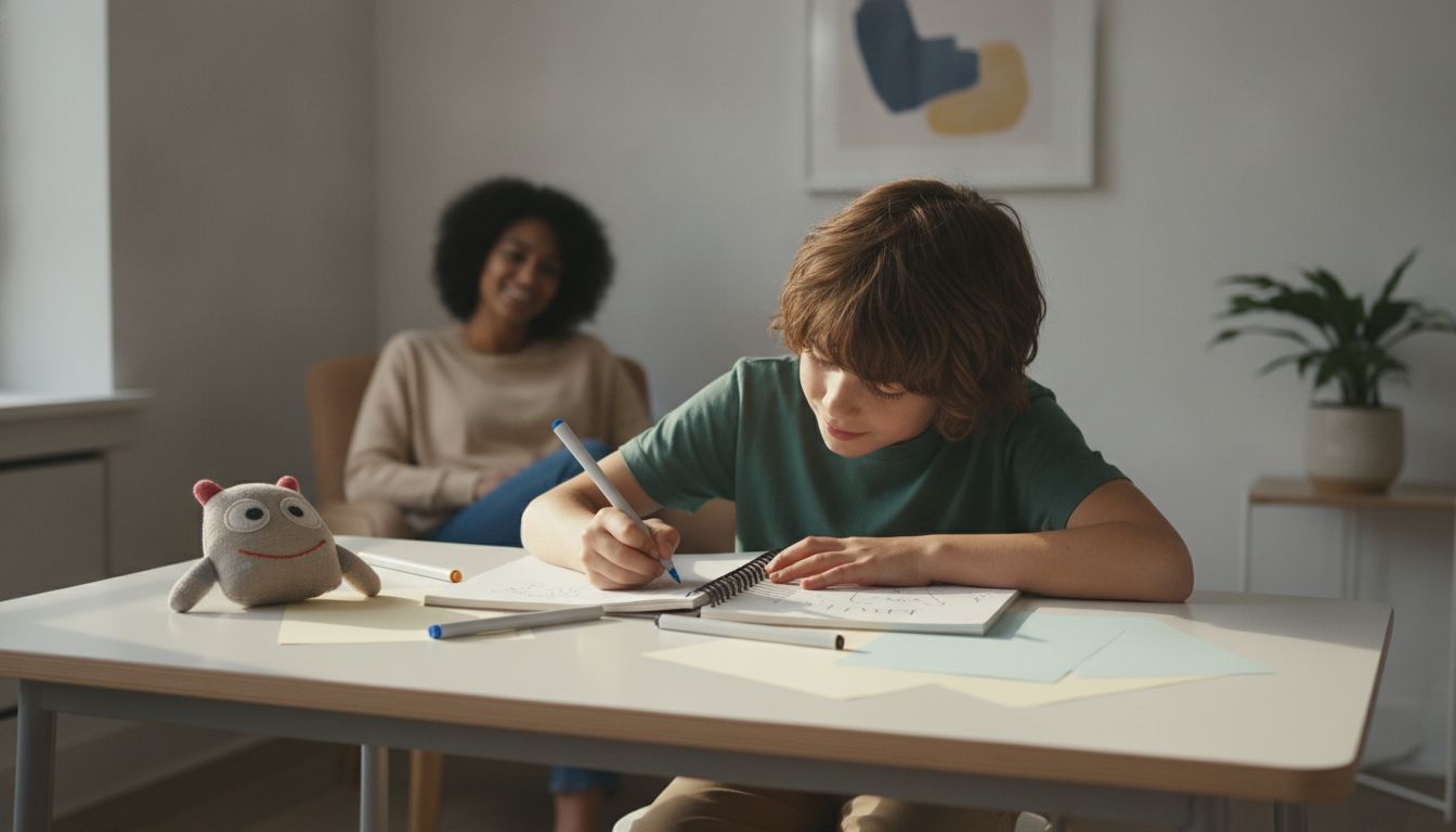 A child working on a hands-on entrepreneurship project with a parent observing