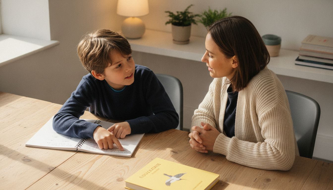 Parent and child discussing a motivation profile together at home